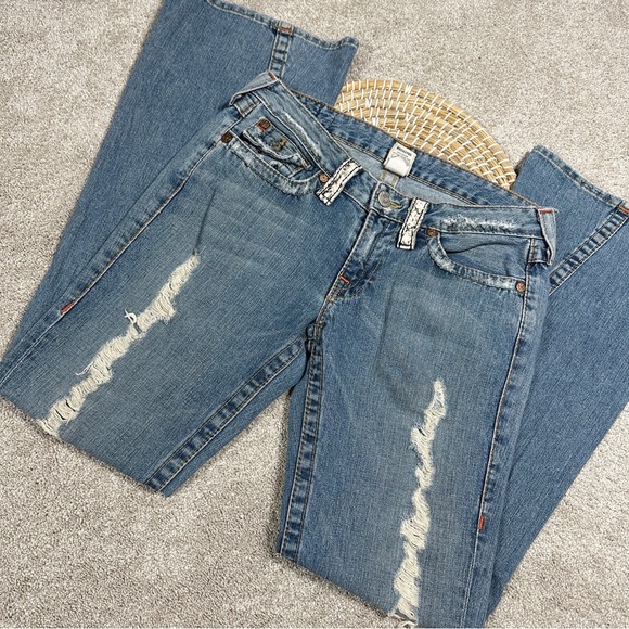 True Religion Women’s Snakeskin Flap Pockets Joey Boot Cut Jeans Low Rise 30 - Picture 2 of 15